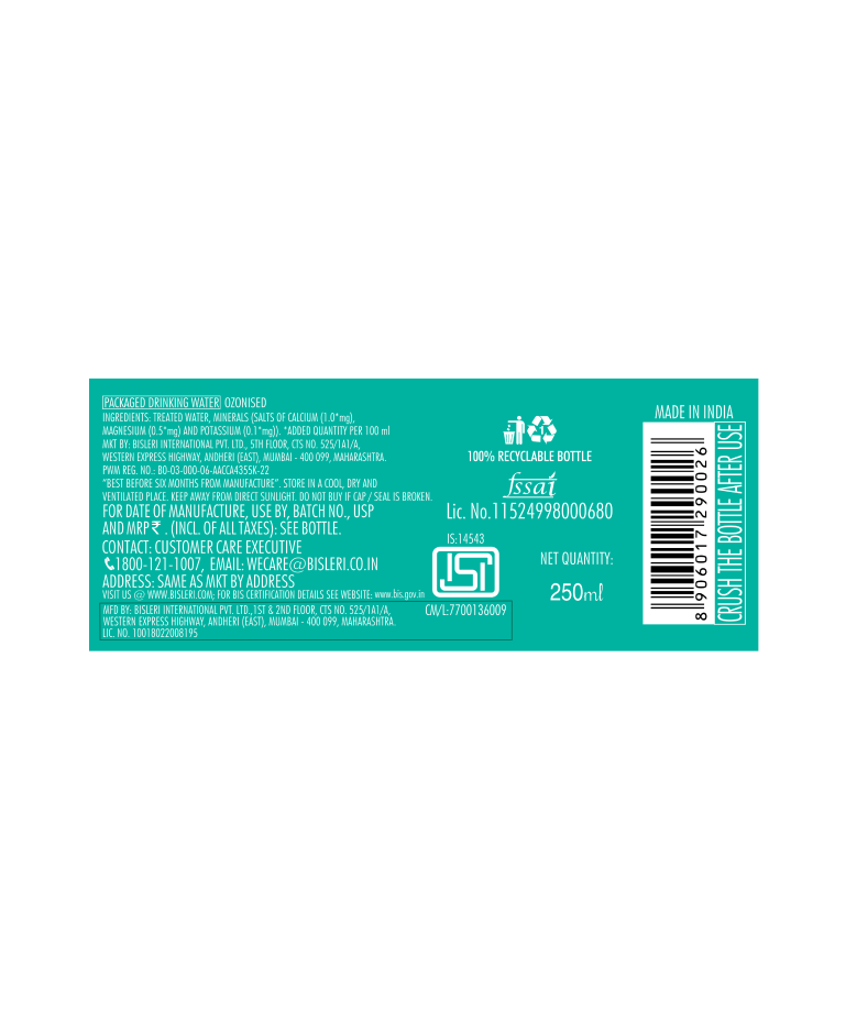 Bisleri 250 ML Packaged Drinking Water image number 2